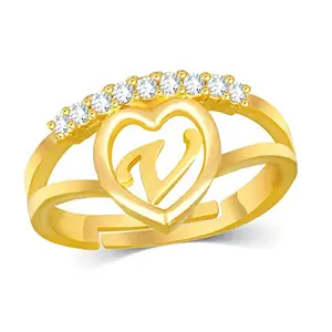 Kanak Jewels Love Gift Initial Letter V Valentine for Girls stylish design Gold plated ring