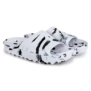 Pampy Angel Zig Zag Military Men's Flip Flops Slides Back Open Household Comfortable Slippers White,9 (UK/India)
