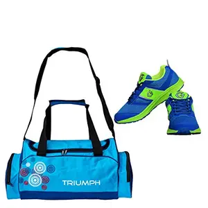 Gowin Bright Blue/Green Size-7 with Triumph Gym Bag Track-1 Kb-3000 Navy/Sky