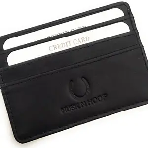 Husk N Hoof Leather Slim Credit Card Holder Wallet for Men Women Black