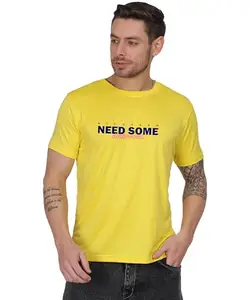 Mens Cotton T-Shirt with Need Some Hardwork Graphic Print, Round Neck, Short Sleeve Yellow