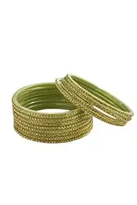 HOUSE OF BANGLEZ Women’s Gold Stone Studded Bangles Set of 12