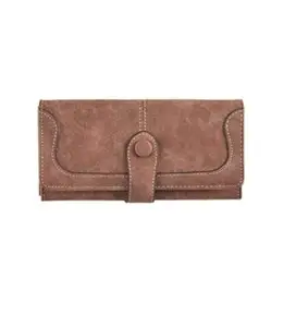 Women's Faux Leather Medium Snap Button Wallet (Brown)-PID57470