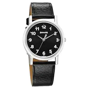 Sonata Classic Quartz Analog Black Dial Black Leather Strap Watch for Men-NS7987SL05W/NT7987SL05W