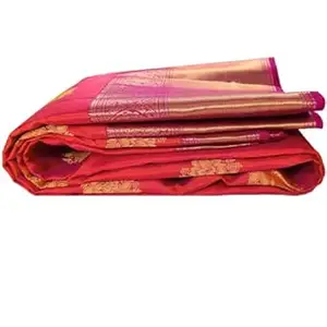Kanchipuram Pure Silk Saree Original Golden Zari Intricate Jacquard Heritage Weaves Traditional Zari Border & Contrast Rich Pallu(Pinkish Orange)-Silk Mark