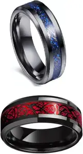 Women Combo Black Red & Black Blue Dragon Ring (IR608)