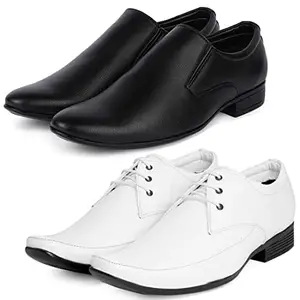 Vitoria Fashionable Synthetic Leather Formal Shoes Combo for Men's and Boys(Black-White)(Slipon-Laceup)/Office Shoes/Suit Shoes/Dress Shoes/Party Shoes