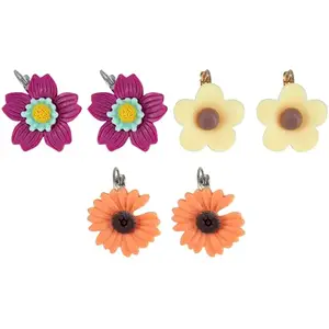 PRIVIU Earrings Set For Women Stylish Set of 3 Multicolour Daisy Floral Drop Earrings For Girls and Women