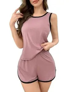 LITZO Womens Korean Night Dress || Pyjama Set ||Korean Nightsuit || Women Nightwear ||Round Neck Half Sleeve Nightsuit || Loungewear || Everyday Nightdress (L-163-167)
