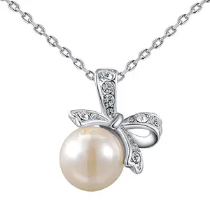 Silver Shoppee Magical LOVE, Genuine Austrian Crystal and Pearl Studded, Sterling Silver Pendant with Chain for Girls and Women (SSPD0595A)