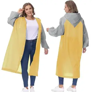 HACER EVA Poncho Raincoat Transparent Hooded Water Resistant Rain Jacket with Sleeves for Women Men Camping Rainy Season Travel - Yellow