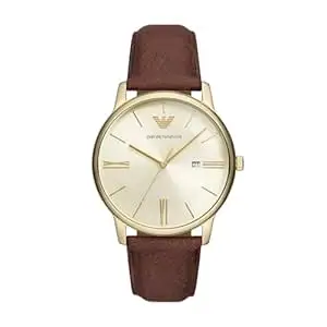 Emporio Armani Leather Analog Beige Dial Men's Watch-Ar11610, Band Color-Brown