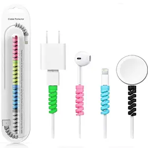 4 Pieces Colorful Mobile Charger Cable Protector, Silicone Wire Protector Spiral Cable Flexible Cord Saver Sleeve Cap Cable Protective Cover Suitable for Data Cable, Earphones, Charging Cable Etc.