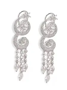 Priyaasi Floral Floral Style American Diamond Silver Plated Tassels Pattern Drop Earrings - Sophisticated & Unique Craftsmanship