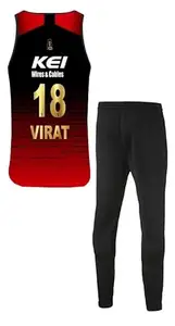 Generic RCB Cricket Jersey King Kohli 18 with Track Pant_ Men & Boys(13-14Years) Multicolour