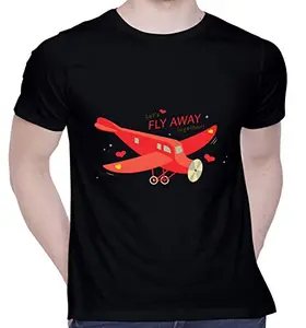 CreativiT Graphic Printed T-Shirt for Unisex Let's Fly Away Tshirt | Casual Half Sleeve Round Neck T-Shirt | 100% Cotton | D00714-119_Black_X-Large