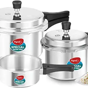 Pigeon by Stovekraft Aluminium Outer Lid Pressure Cooker Combo 2 litre, 3 litre, and 5 litre, Induction Base - 12685 (Silver) price in India.