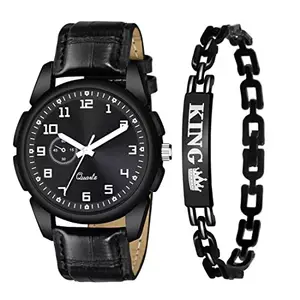 GOLDENIZE FASHION Analog Stylish Wrist Unisex Watch for Men & Boys Watch with Bracelet | (Pack of 2) (Black)