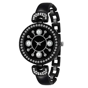 HORCHIS Heart Touching Black Dial White Stone Analog Watch for Women