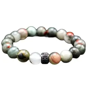 Lady Works Natural African Bloodstone 10mm Round Shape Smooth Cut Beads 7 Inch Stretchable Bracelet For Men & Women. Unisex Bracelet For Healing, Meditation, Prosperity, Gift & Luck|LW_BRST_00136_7.0