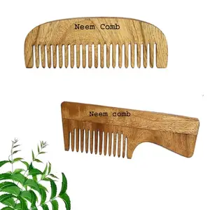 Arooman™ Neem Wood Hair Comb,Comb for unisex, Pack_02, Color- Brown