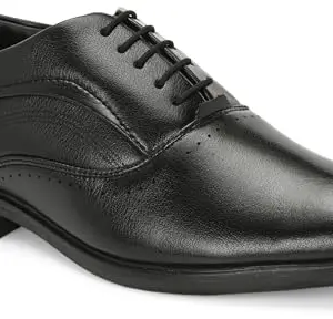 LAUREL FASHION FEVER Men's Formal Shoes | Synthetic Leather Upper | TPR Sole | Stylish & Comfortable Lace-Up Oxford for Office (DD-538-GOAT-BLK-6) Black