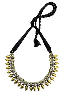 Matte Gold Necklaces with black drawstring Ethnic Choker Thread Festival Jewellery For Women Fashion