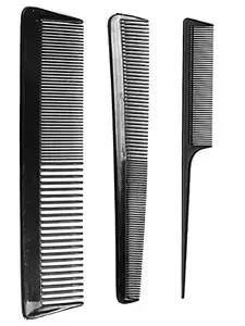 ayushicreationa Professional Plastic Hair Cutting Comb Set Hairdressing Comb Salon Barbers Comb Tail Comb Haircut Hair Styling Comb Black Pack of 3