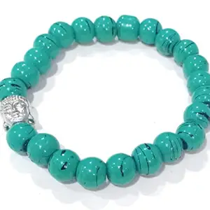 Firoza/Turquoise Stones with Buddha Head Crystal Healing Stone Bracelets 8 MM Beads Charm Bracelet for Men & Women