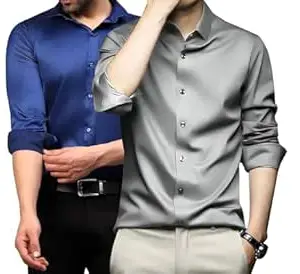DEELMO Combo of Men's Stylish Solid Satin Casual Shirt for Men Full Sleeves| Poly Satin Silk Shirt Pack of 2