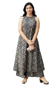 Nermosa Women Pure Cotton Kurta Palazzo Set | Sleeveless Printed Kurta with Palazzo Pants | Summer Friendly, Office Wear Co-Ord Set