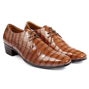 Global Rich Men Height Increasing Faux Leather Material Casual, Derby Lace-Up Shoes Brown Formal 9 UK (642Brown9)
