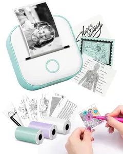 Memoking T02 Mini Label Printer - Portable Printer with 3 Rolls of Paper, Sticker Printer for Study, Notes, Pictures, Photos, Diaries, DIY, Compatible with Phone & Tablet, Green