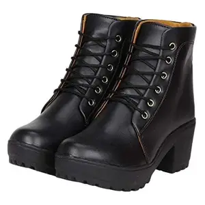 TWIN TOES Women's Stylish Ankle Length Heel Casual Boot Black