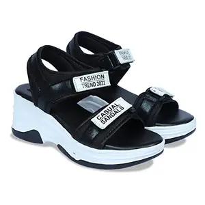 HimQuen Wedge Sandals for Women & Girls, Light Weight, Comfortable & Trendy, Soft Footbed, Casual and Stylish Sandals for Walking, Working, All Day Wear Wedges Black