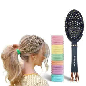 Majestique Oval Detangling Royal Brush with Ultra-Soft Bristles and 20 Colourful Stretchable Rubber Bands | Maximum, Easy Detangling | Unique Crown Handle - Pack of 2