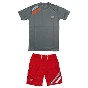 BHAJJI CRICKET SET OF 1 T-SHIRT AND 1 SHORT SIZE 32 (B-029 GREY WITH B-030 RED)