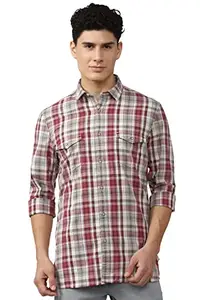 Peter England Men's Checkered Slim Fit Shirt (PJSFPSSFQ98278_Grey 39)