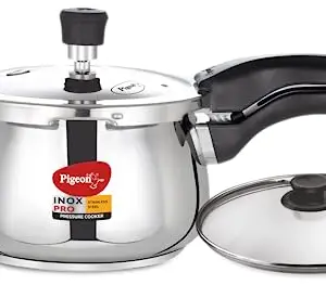 Pigeon by Stovekraft Inox Pro Stainless Steel 5 Litre Pressure cooker with Glass lid (Induction and Gas stove compatible) price in India.