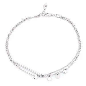 VANBELLE 925 Sterling Silver Rhodium Plated Circular Charm Layered Anklet