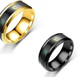 Men Smart Temperature Combo Ring Gold & Black (IR869) B_mbo Ring Gold & Black (Size 17) M2_IR869