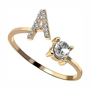 ZIVOM® Initial Letter Alphabet A Cubic Zirconia Gold Copper Free Size Ring For Women
