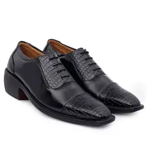 BXXY Men's 2 Inch Heel Height Increasing Black Casual Formal Derby, Dress Shoes with Synthetic Material and Pu Sole.- 6 UK
