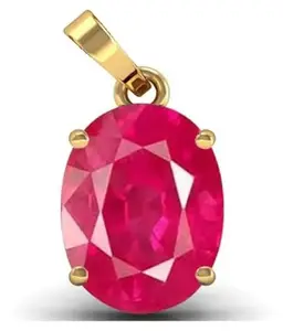 GEMSJEWELS 9.00 Carat Certified A+ Quality Natural Ruby Manik Ashtadhatu Gold Plated Pendant/Locket Gemstone by Lab Certified(Top A+) Quality