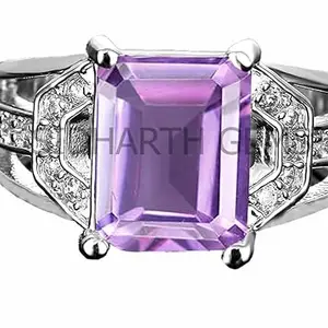 SIDHARTH GEMS 10.25 Ratti 9.25 Carat Amethyst Ring Katela Ring Original Certified Natural Amethyst Stone Ring Astrological Birthstone Silver Plated Adjustable Ring for Men and Women,s