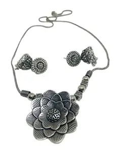 Trendy Curve Oxidized Stylish Pendant Necklace set For Women- 28, White JP-6