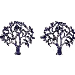 Total Fashion Silver Oxidised Tree Stud Earrings for women and girls