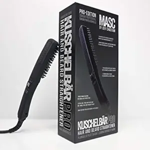 KUSCHELBÄR PRO Heated Beard Straightener Brush from MASC by Jeff Chastain - Arched Comb for More Styling Options, Extra-Long Fixed Cord, 3D Heated Plate Design, 3 Temperature Settings, Auto Turn-Off