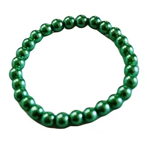 RRJEWELZ Unisex Bracelet 8mm Natural Gemstone Green Coated Fresh Water Pearl Round shape Smooth cut beads 7 inch stretchable bracelet for men & women. | STBR_03768