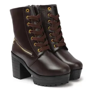 STRASSE PARIS Amazing Design Women's Ankle Length Block Heel Brown Stylish And Fashionable Boots Lace up & Side Zip | Stylish Latest & Trendy Boots for Women,4